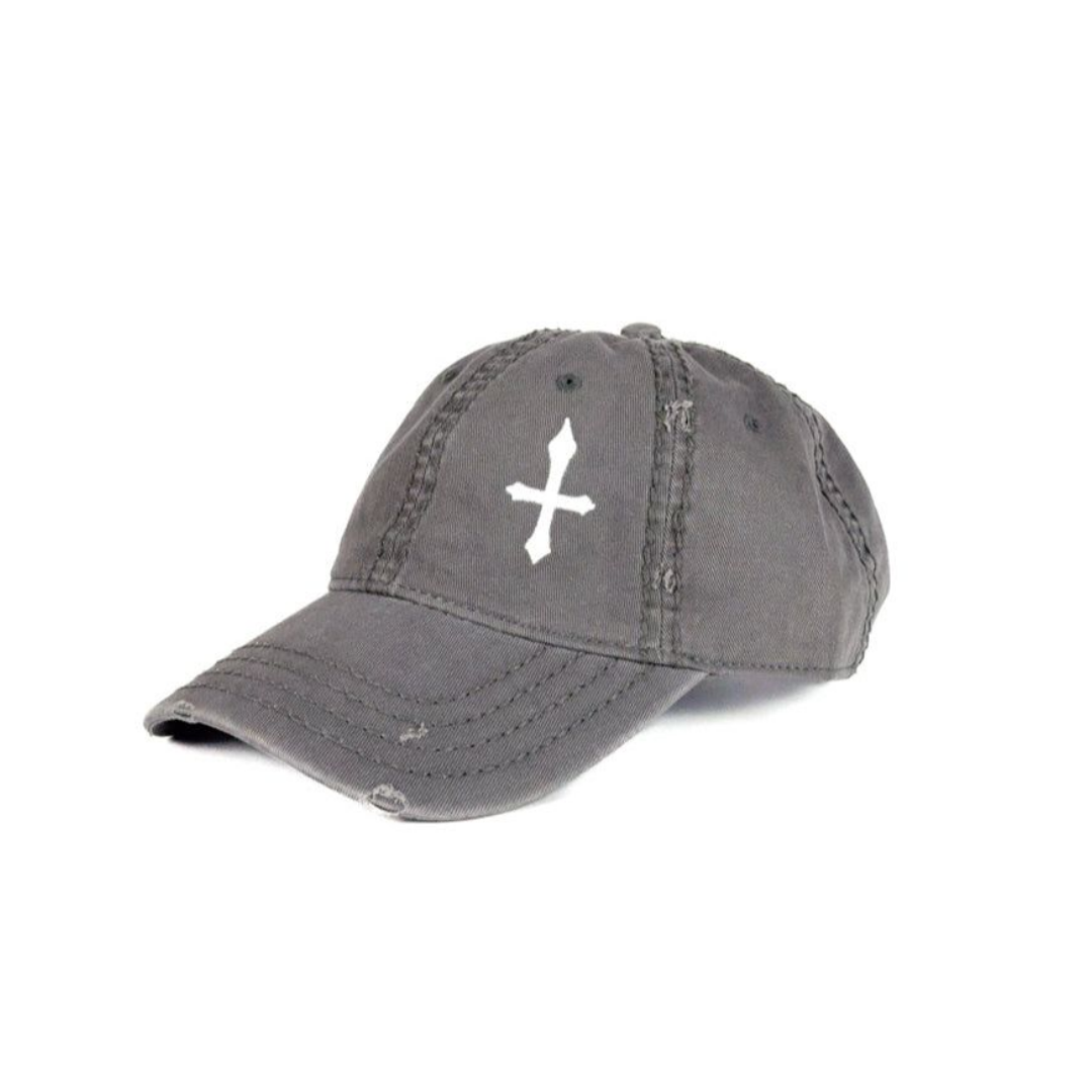 Tattered Cross hat in grey